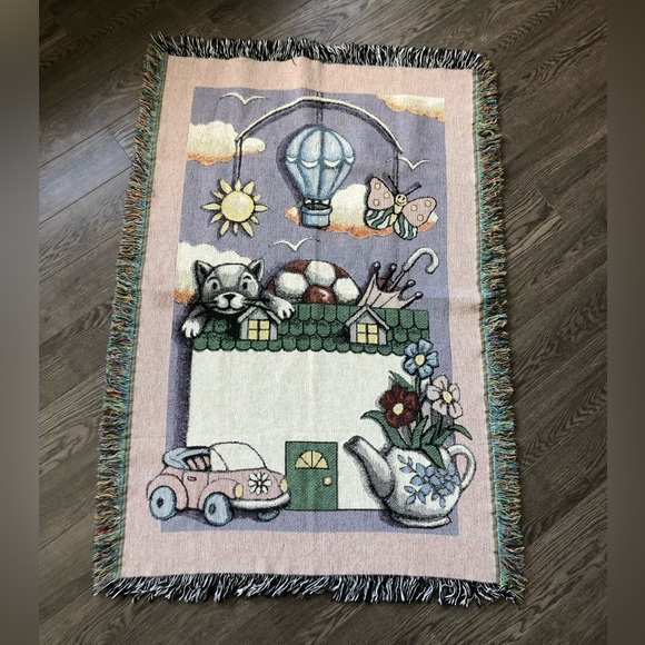 Other - Vintage Woven Fringed Blanket